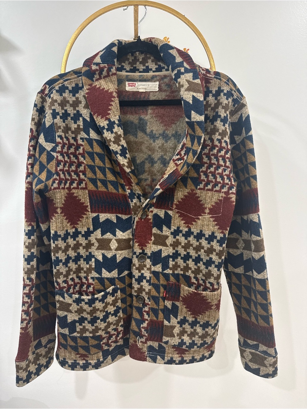 Levi's Burgundy, Navy & Brown Aztec Shawl Collar Cardigan